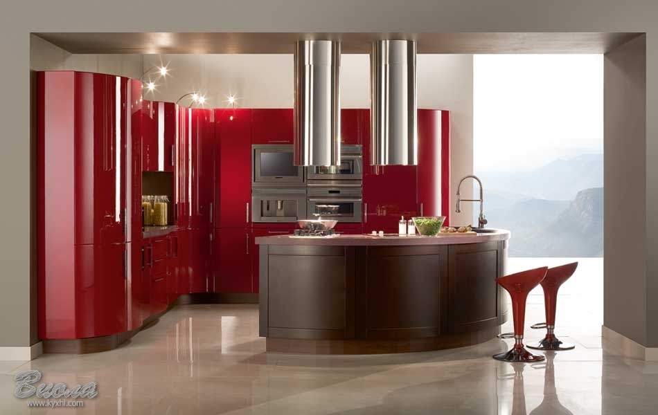Красная кухня из МДФ в стиле Хай Тек купить по лучшим ценам